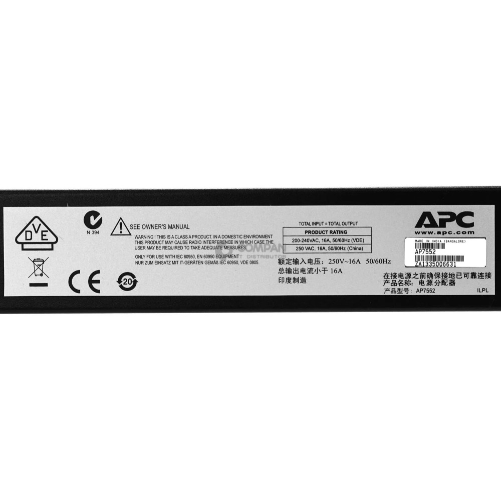 AP7552 APC BASIC RACK PDU ZERO U 16A 230V -